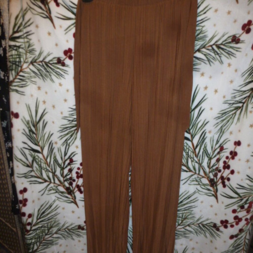 🚩New Mix Wide Pleated Pull on high waist pants Brown sz Large